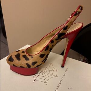Charlotte Olympia 39 1/2  leopard print and red